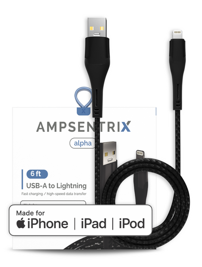 AmpSentrix Alpha Charging Cables (USB/Lightning)